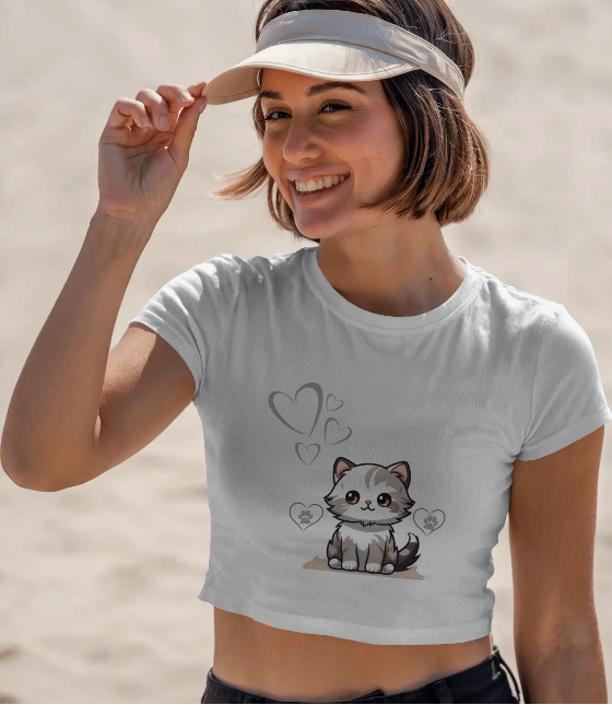 Sweetheart Kitty – Cute Cartoon Cat Crop Top for Women